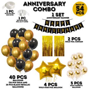 Anniversary Decorations Combo – Banner, Foil Curtain & Star Balloons, Balloons, Confetti Balloons & Glue  54 PCS