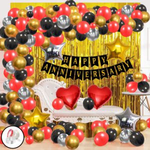Anniversary Decoration Kit – Banner, Foil Balloon, Balloons, Foil Curtains, Ribbon & Glue Dot  (Pack of 72)