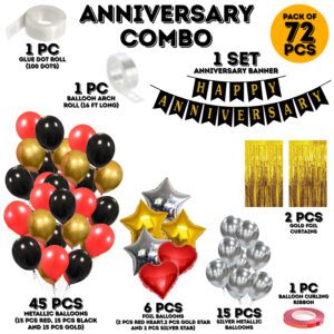 Anniversary Decoration Kit – Banner, Foil Balloon, Balloons, Foil Curtains, Ribbon & Glue Dot  (Pack of 72)