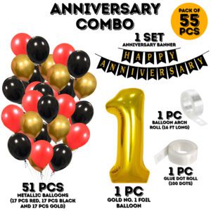 1st Anniversary Party Decoration – Banner, Foil Balloon, Balloons With Glue Dot  (Pack of 55)
