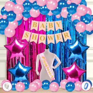 Baby Shower Decorations Combo – Banner, Balloons, Star Foil Balloons, Foil Curtain ,Mom To Be Sash   (Pack of 50)