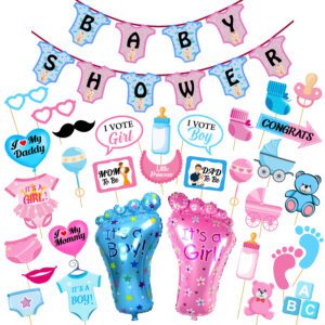 Baby Shower Party Supplies – Letter TShirt Banner , Photo Booth Props And Foil Balloons  ( Pack of 33 )