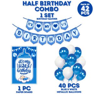 Half Birthday Combo / 1/2 Birthday Party Decorations for Boys with Banner, Balloons & Paper Board  (Pack of 42)