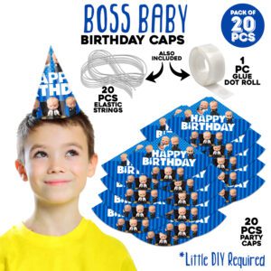 Boss Baby Theme Birthday Party Hats, Happy Birthday Cone Party Hats for Kids Birthday Party (Pack of 20)