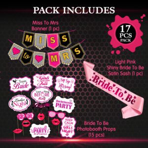 Bachelorette Party Decorations Kit – Banner, Photo Booth Props and Bride to Be Sash ( Pack Of 17)