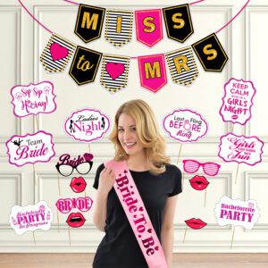 Bachelorette Party Decorations Kit – Banner, Photo Booth Props and Bride to Be Sash ( Pack Of 17)