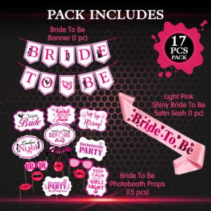 Bachelorette Party Kit – Bride to be Sash | Banner | Photo Booth Props  (Pack of 17)