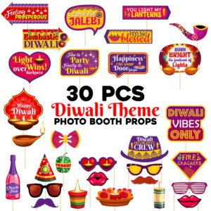 Happy Dipwali Party Photo Booth Props Kit Festival of Lights Prop for Photoshoot Dipawali Party ( Pack Of 30 )