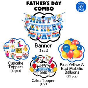 Fathers Day Decorations Kit Included Banner with Balloons, Cake & Cupcake Topper ( 37 PCS )