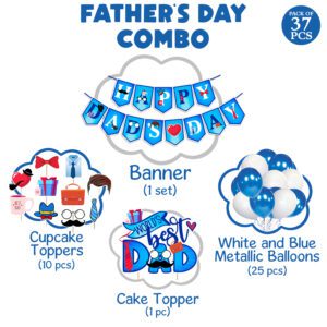Fathers Day Decorations Kit Include Banner with Balloons,Cake & Cupcake Topper ( Pack Of 37 )