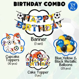 Football Theme Birthday for Boys with Birthday Banner, Cake Topper, Cupcake Toppers & Balloons (Pack of 37)