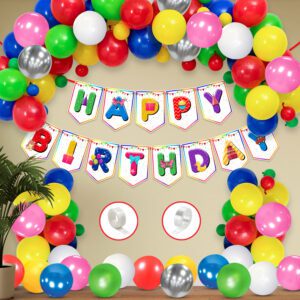 Multicolor Birthday Decorations Set Including Birthday Banner, Metallic Balloons and Glue dot  (Pack of 53)