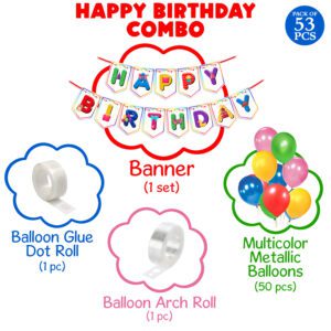 Multicolor Birthday Decorations Set Including Birthday Banner, Metallic Balloons and Glue dot  (Pack of 53)
