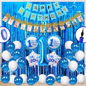 Birthday Decoration kit for Boys – Foil Curtain / Birthday Banner, Balloons for Kids  ( 61 Pcs )