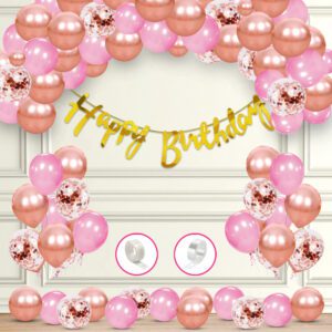 Birthday Decorations Set –  Foil Banner, Balloons, with Rosegold Confetti Balloons Set   (Pack of 58)