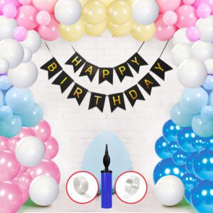 Birthday Decoration Kit- Birthday Banner, Metallic & Pastel Balloons, Ballon Pump & Glue dot  (Pack of 64)
