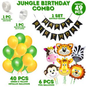 Jungle Safari Birthday Decoration Kids, Birthday Party Decoration Banner with Balloons,Foil Balloons for Boy(Pack of 49)