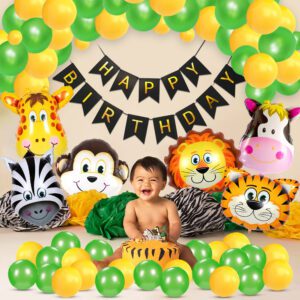 Jungle Safari Birthday Decoration Kids, Birthday Party Decoration Banner with Balloons,Foil Balloons for Boy(Pack of 49)
