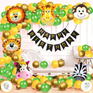 Jungle Safari Theme Birthday Decoration For Kids – Banner with Balloons, Foil Balloons for Boy  (Pack of 59)