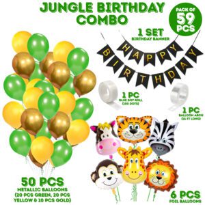 Jungle Safari Theme Birthday Decoration For Kids – Banner with Balloons, Foil Balloons for Boy  (Pack of 59)