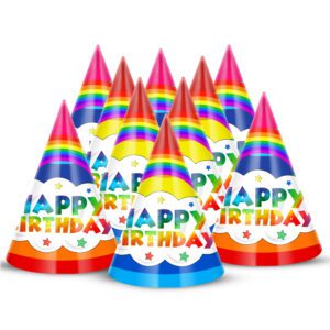 Rainbow Theme Birthday Party Hats, Happy Birthday Cone Party Hats for Kids Birthday Party  (PAck of 10)