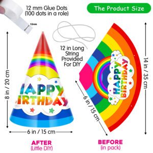 Rainbow Theme Birthday Party Hats, Happy Birthday Cone Party Hats for Kids Birthday Party  (PAck of 10)