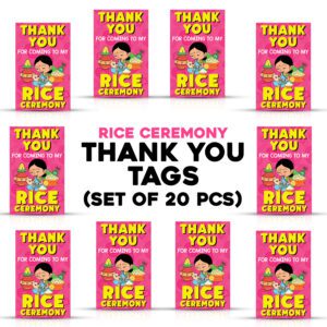 Rice Ceremony Theme Thank You Tags for Rice Ceremony Thanks Giving Favor  (Pack of 20)