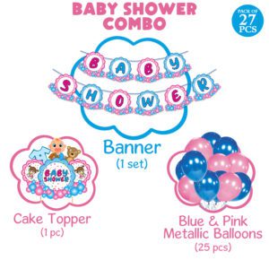 Baby Shower Decorations Combo Included Letter Banner, Balloons & Cake Topper (Pack Of 27)