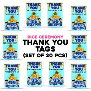 Blue Color Shubh Annaprashan Bengali Font Thank You Tags for Annaprashan Thanks Giving Favor (Pack of 20)