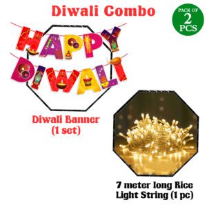 Happy Diwali Decorations Items – Banner & Rice Light  (Pack of 2)