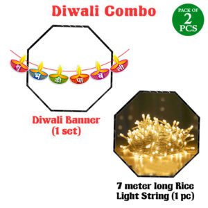 Multicolor Shubh Deepawali Banner And Rice Light  – Pack Of 2