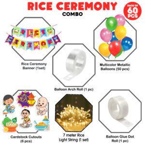 Rice Ceremony Decorations Items – Banner, Balloon (Pack of 60)