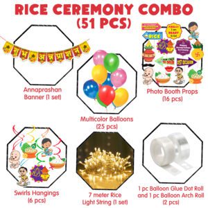 Rice Ceremony Decorations Items – Banner, Balloon,Photo Booth Props  (Pack of 51)
