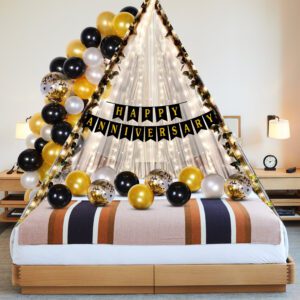 Anniversary Tent Decorations Set – Banner, Balloons, Rice Light, Gold Confetti Balloons  (Pack Of 37)