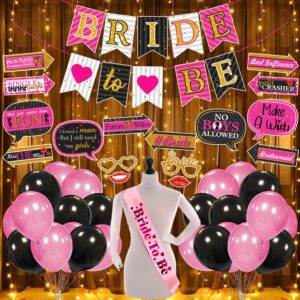 Bachelorette Party Decorations Kit – Banner, Photo Booth, Balloons & Rice Light (Pack Of 44)