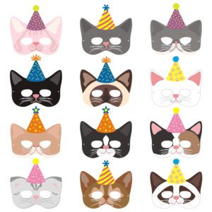 Cat Theme Birthday Masks – Birthday Party Decorations (Pack Of 12)