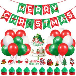 Christmas Party Decorations Supplies – Balloons, Banner (Set of 37)