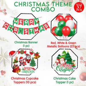 Christmas Party Decorations Supplies – Balloons, Banner (Set of 37)
