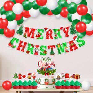Christmas Party Decorations Combo – Banner, Balloons, Cake & Cupcake Topper (Set of 37)