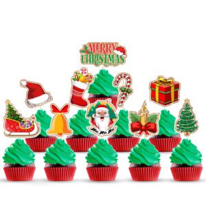 Merry Christmas Cupcake Topper Picks for Christmas Party Cake Decoration Holiday Supplies (10 PCS)