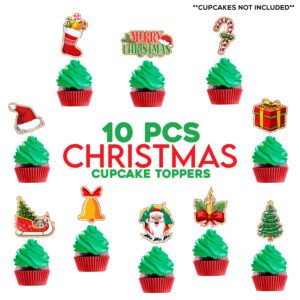 Merry Christmas Cupcake Topper Picks for Christmas Party Cake Decoration Holiday Supplies (10 PCS)