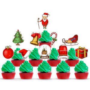 Merry Christmas Cup Cake Toppers – Xmas Party Cake Decoration (Pack Of 10)