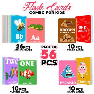 Animal Flash Cards – Color Cards – Number Cards – Shape Cards / FlashCards for Children (Pack of 56)