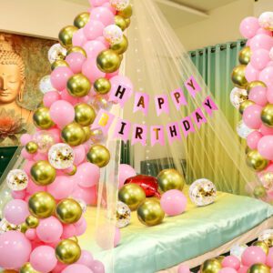 Cabana Tent Birthday Decorations Set – Banner, Balloons, Rice Light, Gold Confetti Balloons (Pack Of 37)