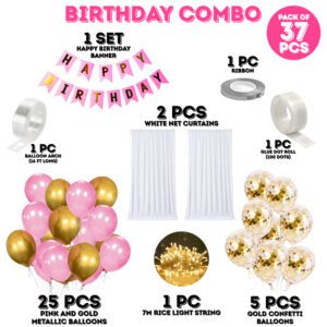 Cabana Tent Birthday Decorations Set – Banner, Balloons, Rice Light, Gold Confetti Balloons (Pack Of 37)