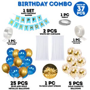 Cabana Tent Birthday Decorations Combo – Balloons, White Net Curtains, Balloons ,Ribbon (Pack Of 37)