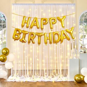 Happy Birthday Decorations Kit – Foil Balloons with Led Rice Light & Net Curtains (Pack Of 4)