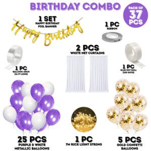 Cabana Tent Birthday Decorations – Banner, Balloons, Gold Confetti Balloons,Rice Light  (Pack Of 37)
