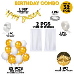 Canopy Tent Birthday Decorations – Foil Banner, Balloons , LED Rice Light (Pack Of 32)