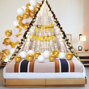 Canopy Tent For Birthday Decorations – Foil Banner, Balloons, LED Light (Pack Of 27)